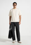 Hugo - Relaxed Fit T-Shirt With Pleat - Cream