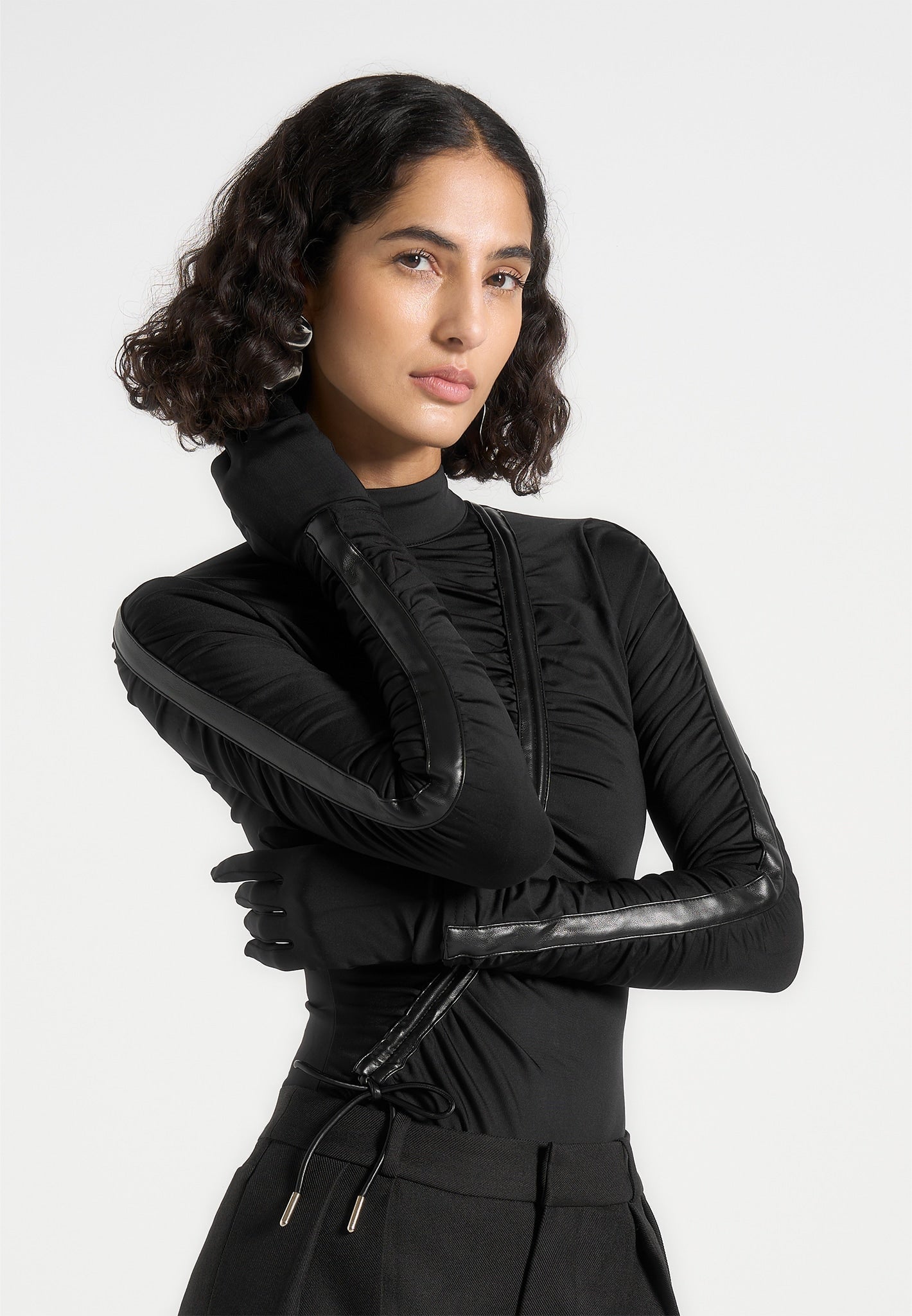 mid-neck-glove-bodysuit-with-ruching-black
