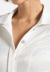 Louise - Wide Shoulder Satin Shirt Bodysuit - Off White
