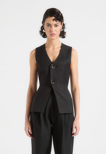 Simone - Cinch Waistcoat with Oversized Buttons - Black