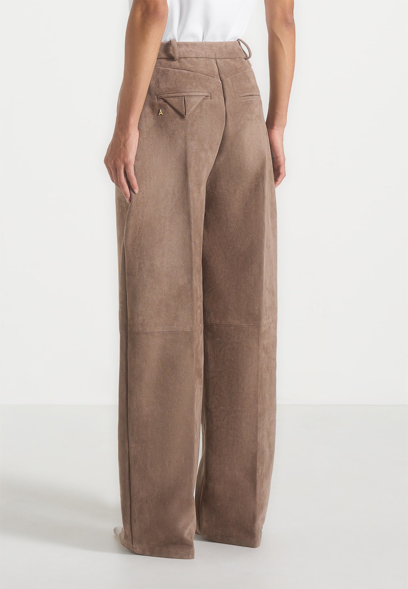 Solène - Suede Wide Leg Pleated Trousers - Taupe