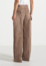 Solène - Suede Wide Leg Pleated Trousers - Taupe