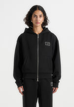 Ray - Unisex Neoprene Cropped Zip Hoodie - Black