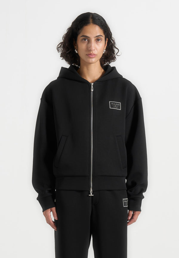 Ray - Unisex Neoprene Cropped Zip Hoodie - Black
