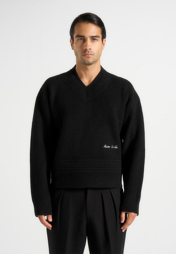 Remi - V-Neck Signature Knit Jumper - Black