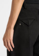 Solène - Suede Wide Leg Pleated Trousers - Black