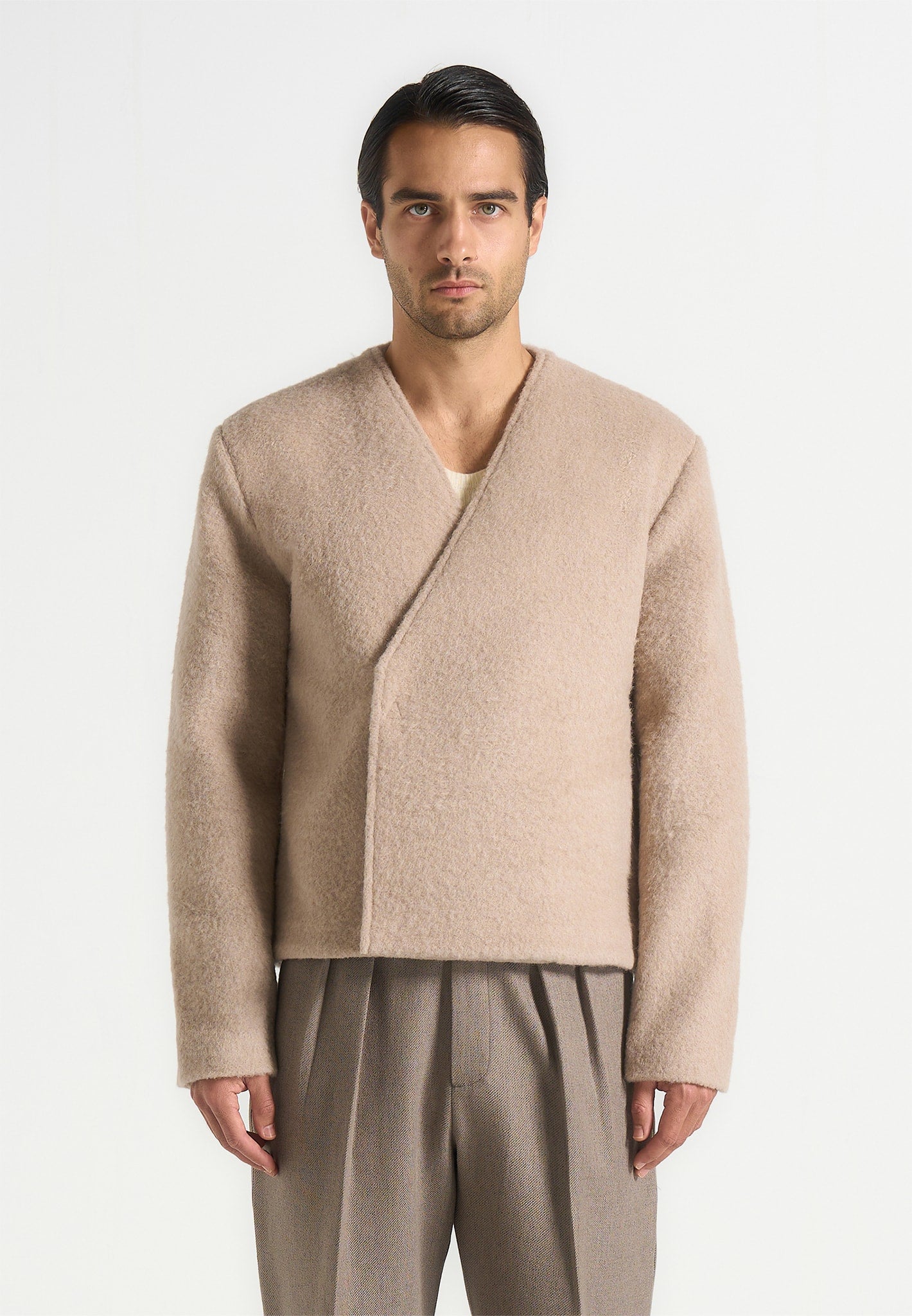 Loris - Kimono Minimal Wool Jacket - Beige