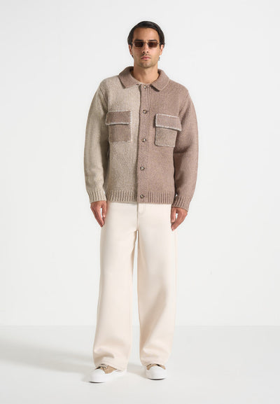 Jean - Mohair-Blend Colour Block Cardigan - Beige/Taupe