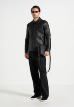 Minimal Leather Shirt - Black
