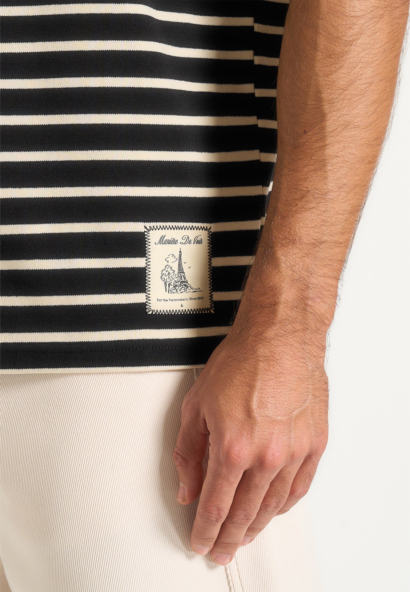 Riley - Unisex Striped Relaxed Fit Cotton T-Shirt - Black/Cream