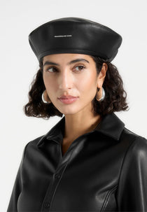 Anya - Leather Beret - Black
