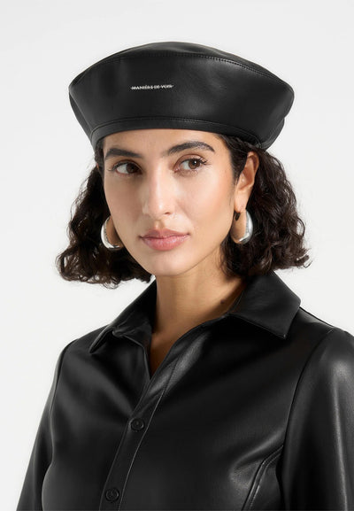 Anya - Leather Beret - Black