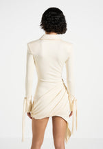 Diane - Draped Asymmetric Mini Dress - Buttercream
