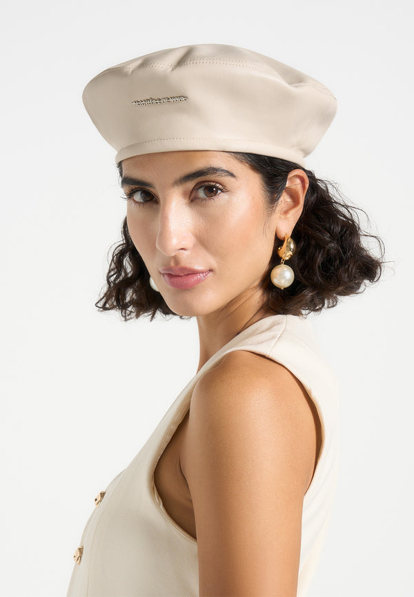 Anya - Leather Beret - Beige