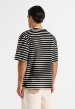 Riley - Unisex Striped Relaxed Fit Cotton T-Shirt - Black/Cream
