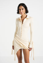 Diane - Draped Asymmetric Mini Dress - Buttercream
