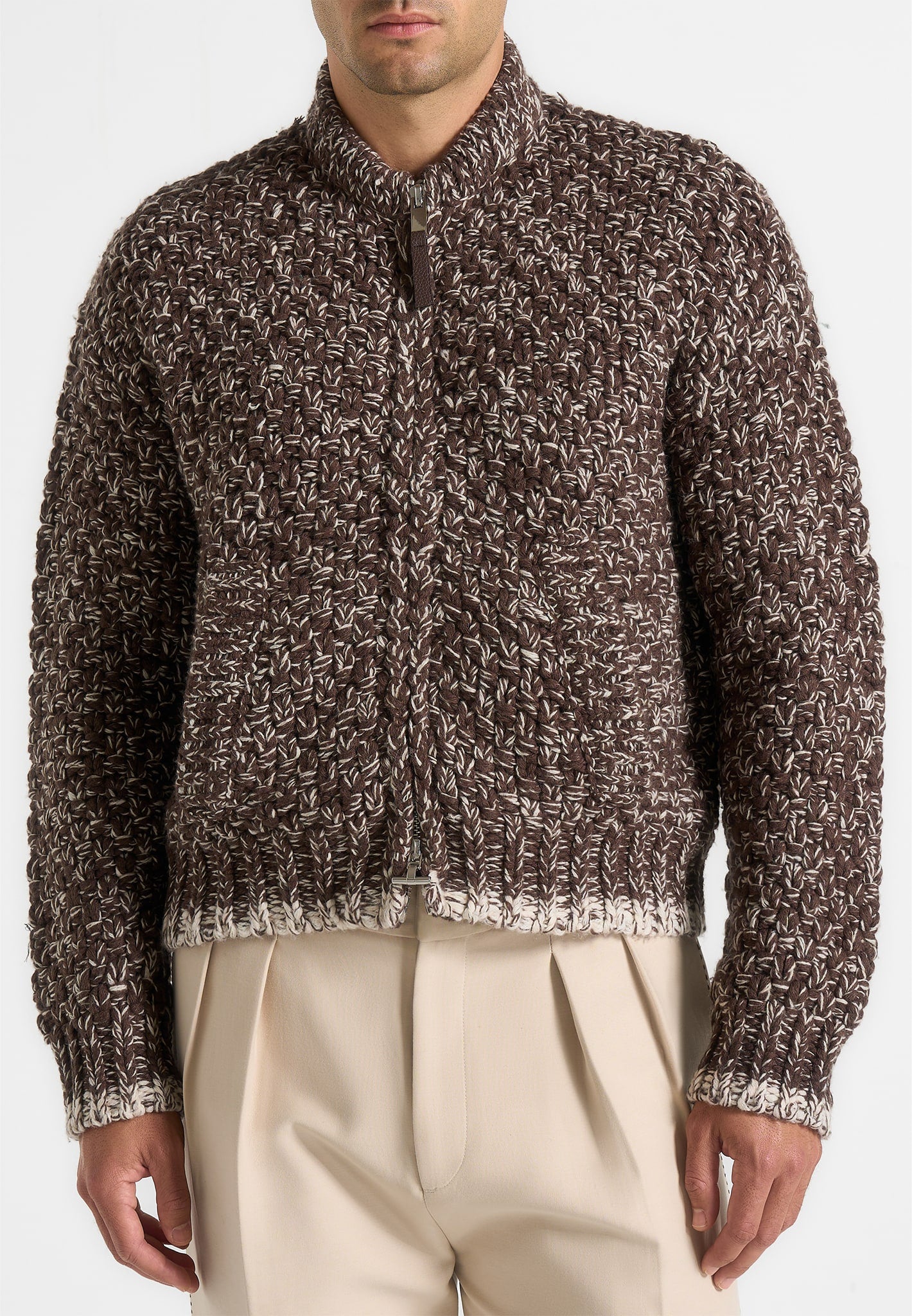 Darel - Speckled Knit Bomber Jacket - Brown