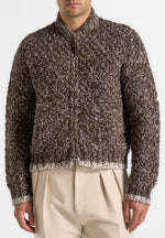 Darel - Speckled Knit Bomber Jacket - Brown