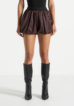Zoe - Satin Balloon Shorts - Espresso/Black