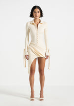 Diane - Draped Asymmetric Mini Dress - Buttercream