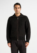 Jamie - Unisex Speckled Wool Zip Through Jacket - Black