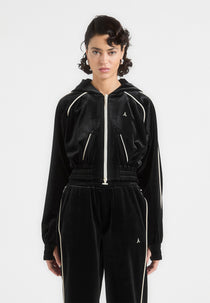 Eiffel Velour Zip Through Hoodie - Black