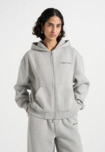Zia - Unisex Signature Relaxed Fit Zip Hoodie - Marl Grey
