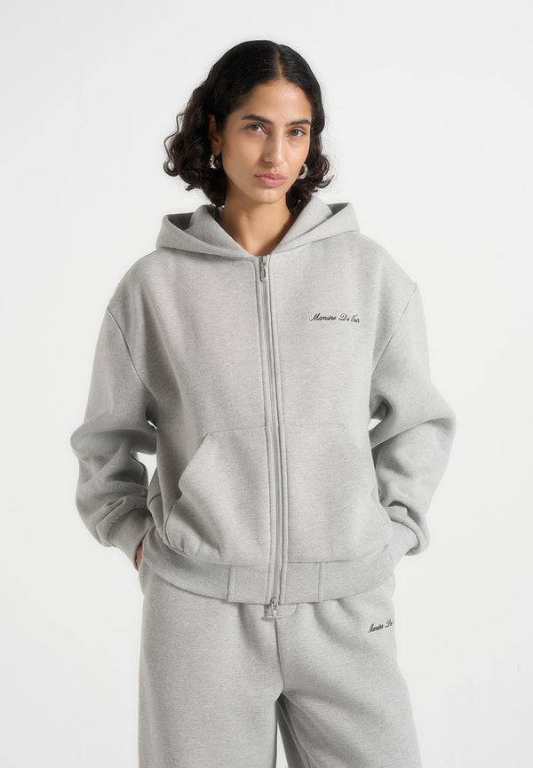 Zia - Unisex Signature Relaxed Fit Zip Hoodie - Marl Grey