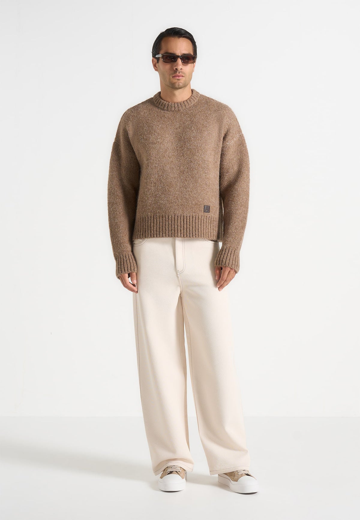 Kamil - Art Slogan Brushed Knit Jumper - Beige