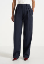 Julie - Pinstripe Twin Pleat Tailored Trousers - Navy