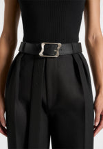 Eleanor - Suede & Leather Statement Buckle Belt - Black
