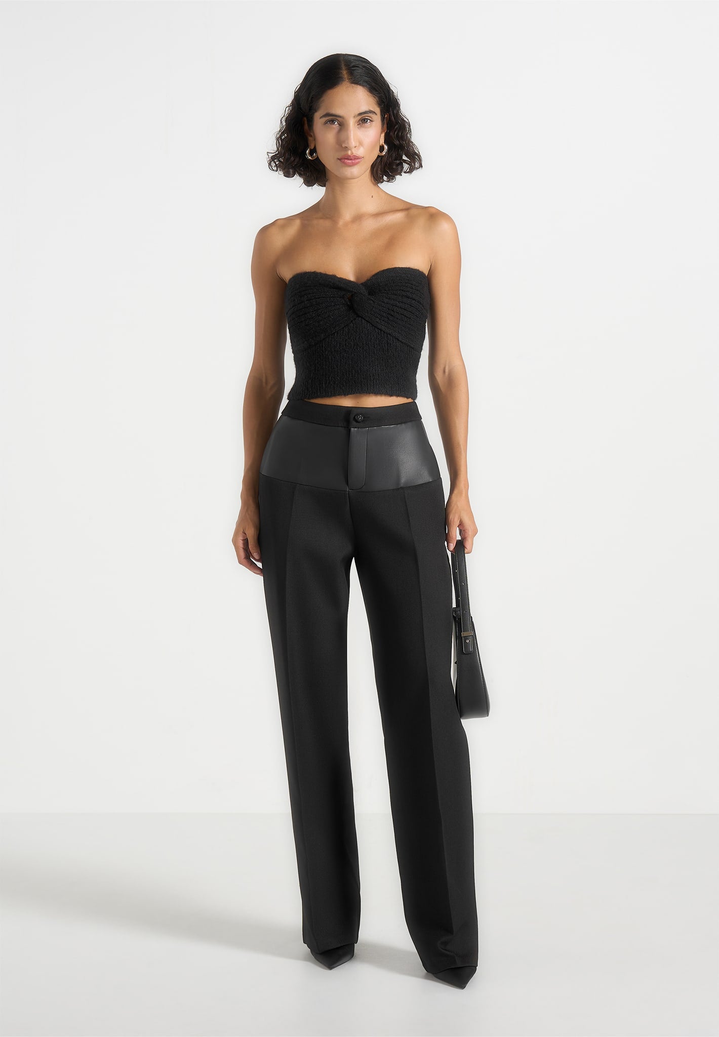 Emya - 2-in-1 Knit Shrug With Twisted Bandeau Top - Black 