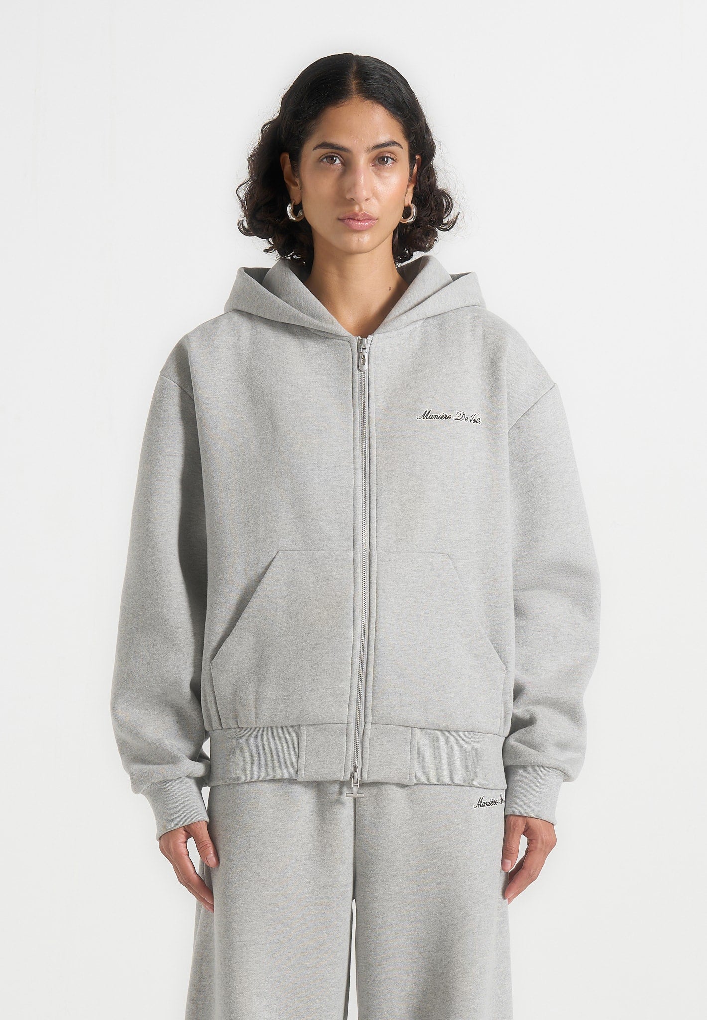 JS002 - Unisex Signature Relaxed Fit Zip Hoodie - Marl Grey