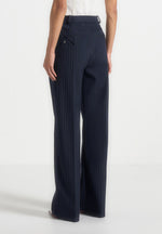 Julie - Pinstripe Twin Pleat Tailored Trousers - Navy