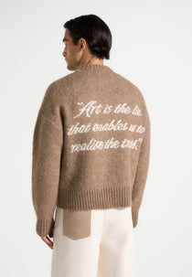 Kamil - Art Slogan Brushed Knit Jumper - Beige