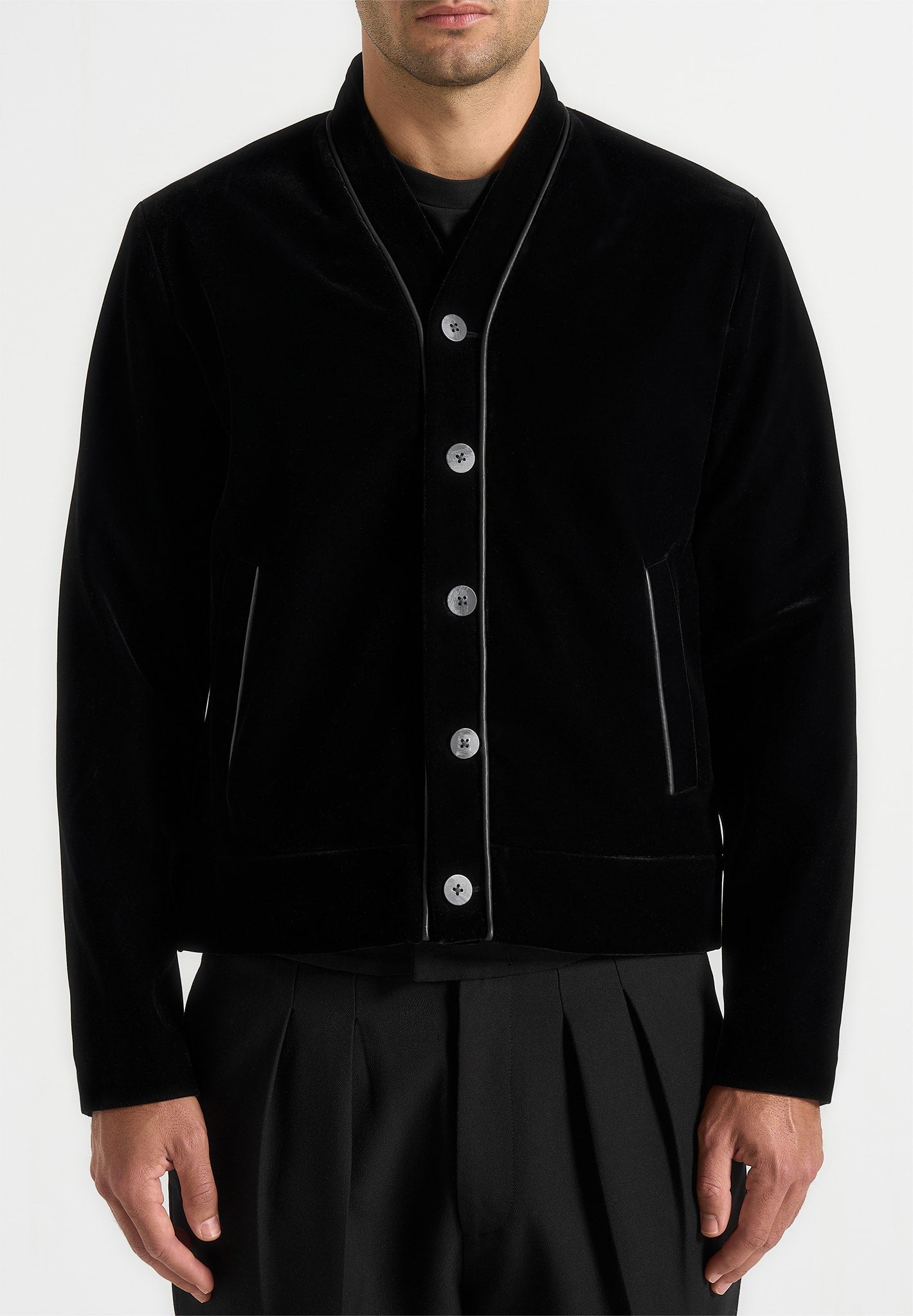 Nassim - Velvet Jacket With Contrast Piping - Black