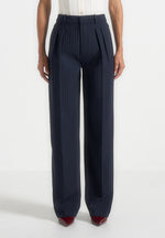 Julie - Pinstripe Twin Pleat Tailored Trousers - Navy