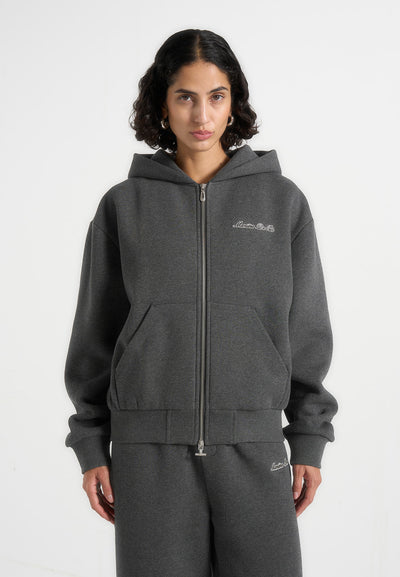 Zia - Unisex Signature Relaxed Fit Zip Hoodie - Charcoal Grey