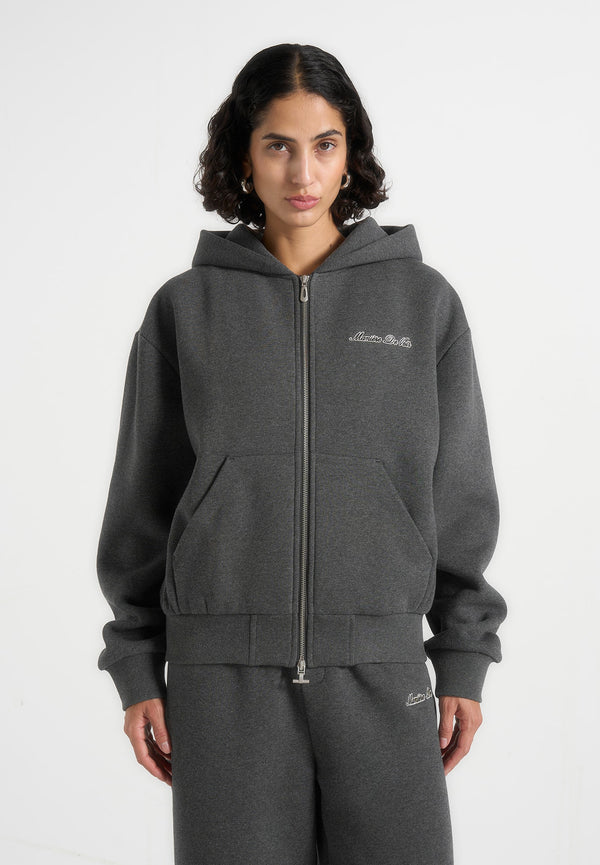 Zia - Unisex Signature Relaxed Fit Zip Hoodie - Charcoal Grey
