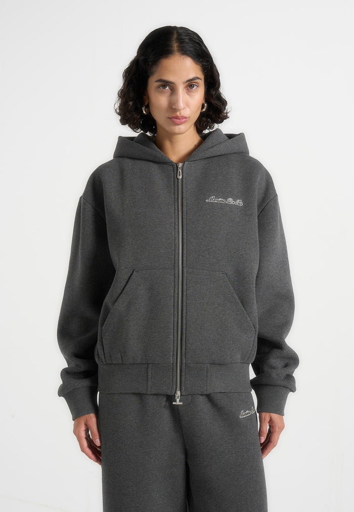 Zia - Unisex Signature Relaxed Fit Zip Hoodie - Charcoal Grey