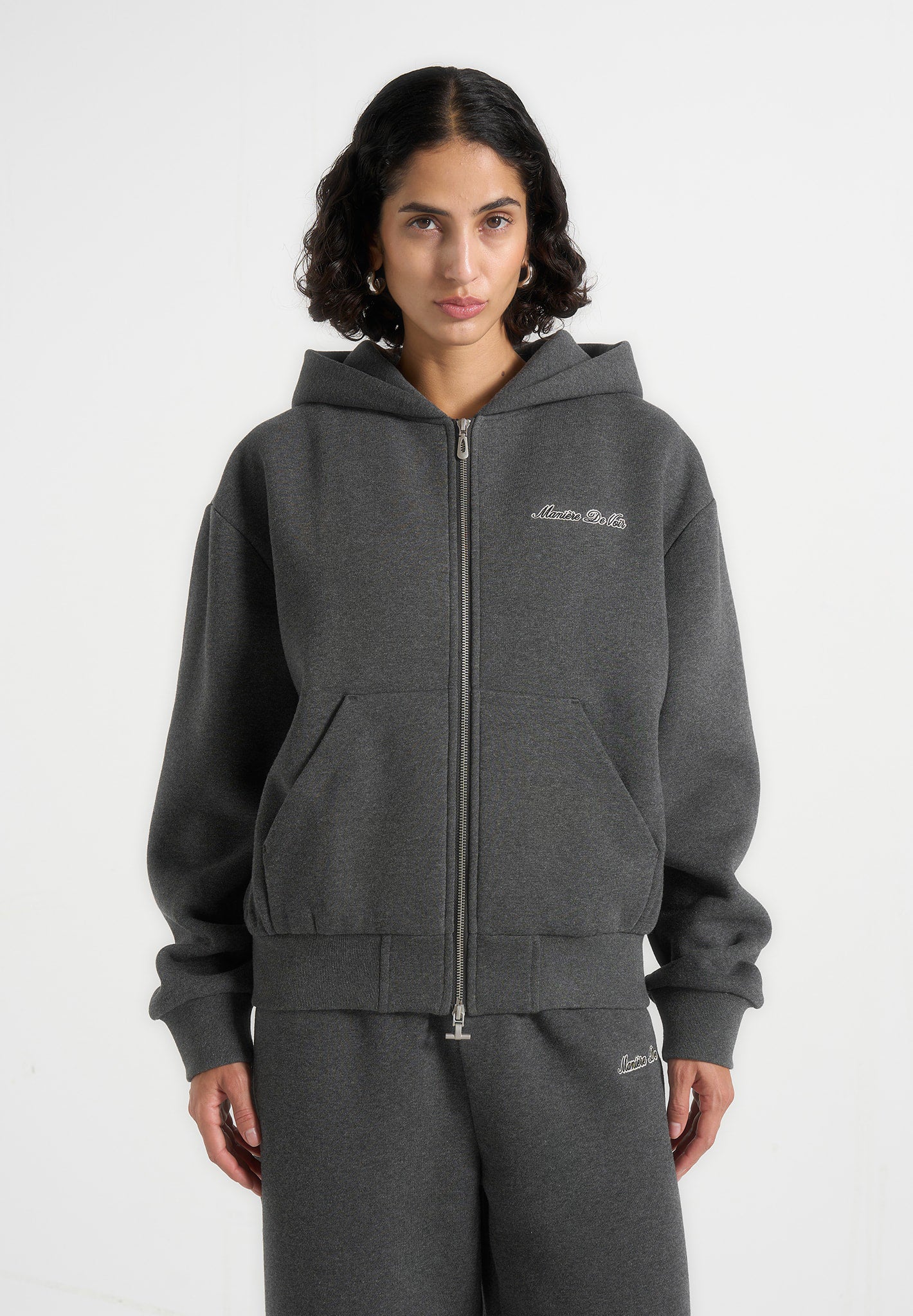 JS002 - Unisex Signature Relaxed Fit Zip Hoodie - Charcoal Grey
