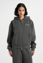 JS002 - Unisex Signature Relaxed Fit Zip Hoodie - Charcoal Grey