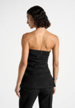 Laurena - Suede Tacked Longline bandeau Top - Black