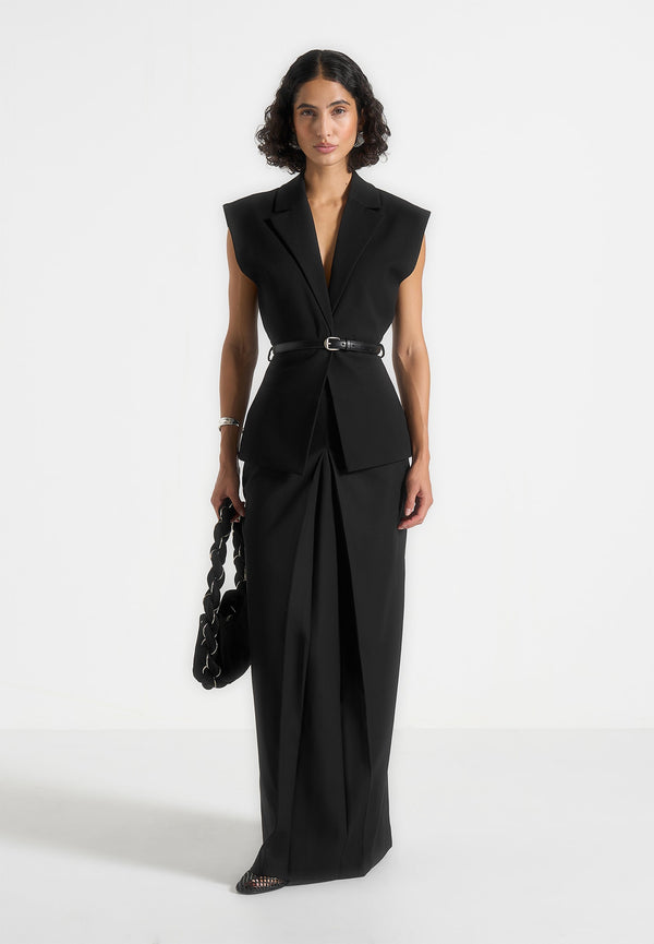 Regine - Tailored A-Line Maxi Skirt - Black