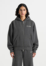 JS002 - Unisex Signature Relaxed Fit Zip Hoodie - Charcoal Grey