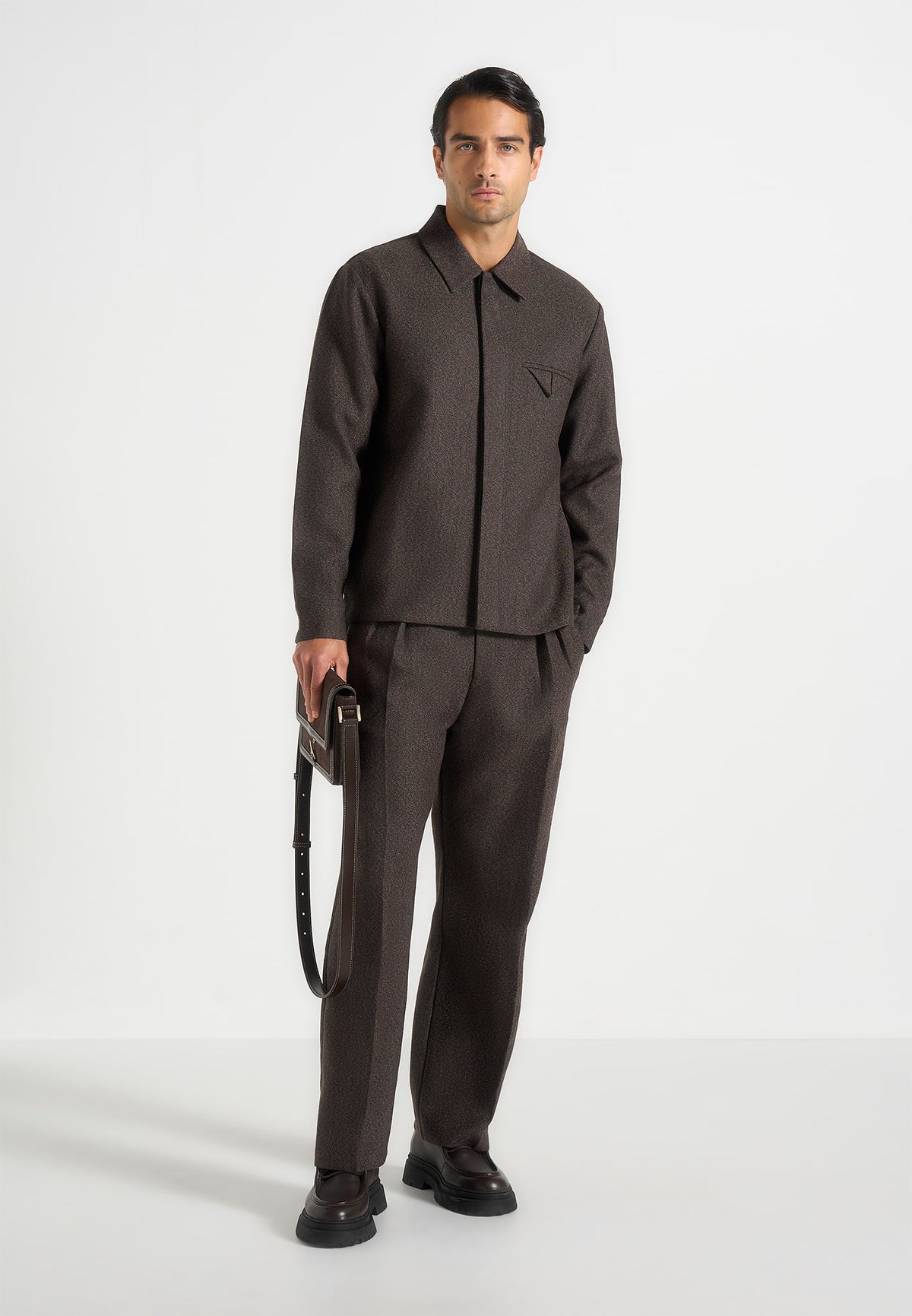Elliot - Melange Tailored Shirt - Brown
