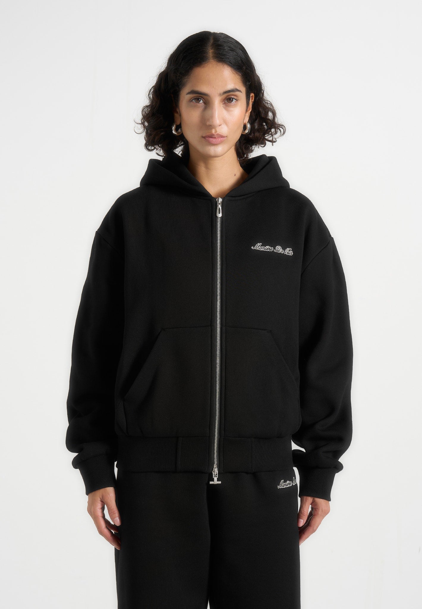 JS002 - Unisex Signature Relaxed Fit Zip Hoodie - Black