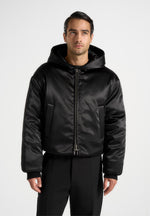 Dario - Satin Cropped Hooded Jacket - Black