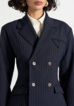 Maia - Pinstripe Double Breasted Blazer - Navy