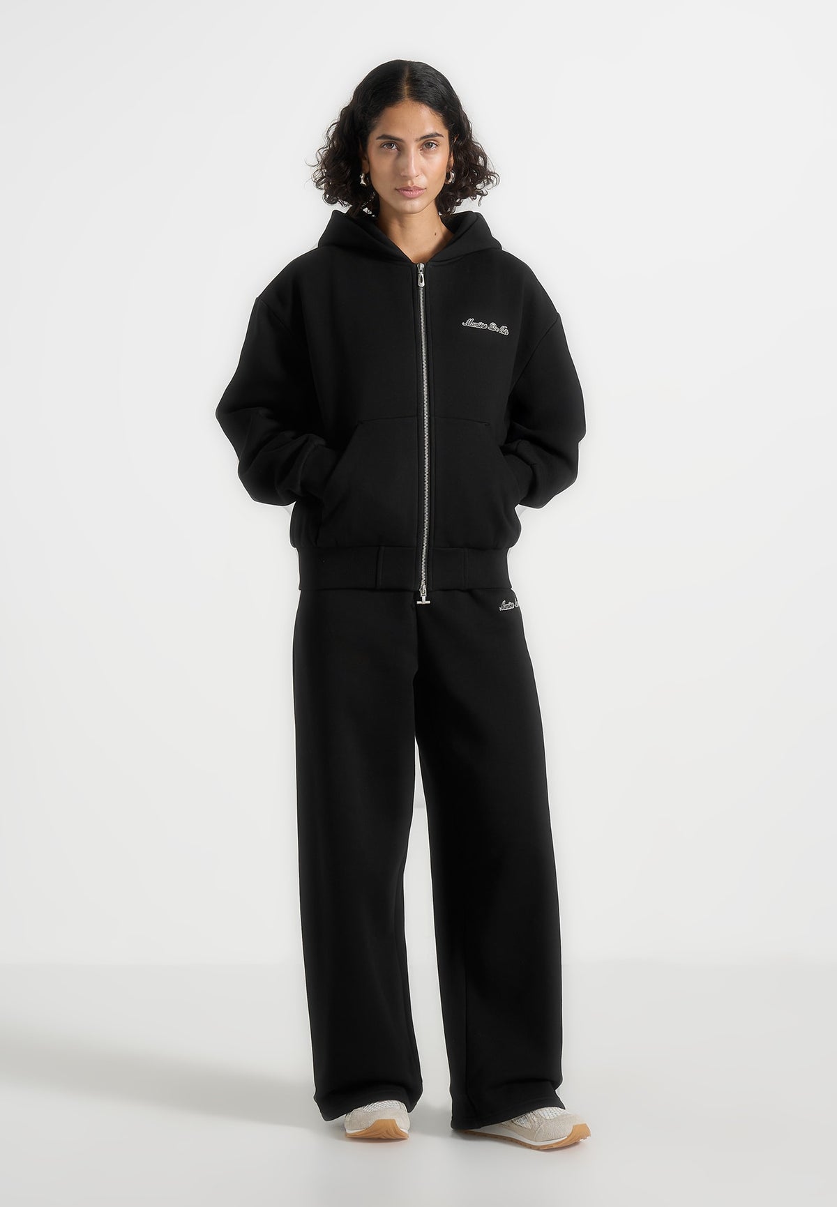 JS002 - Unisex Signature Relaxed Fit Zip Hoodie - Black